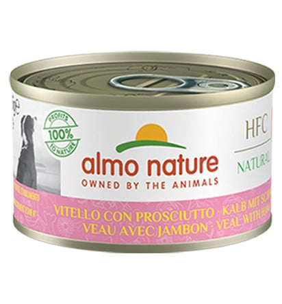 Almo Nature – HFC Natural – Alimento umido per cani adulti – Vitello con Prosciutto (Pacco da 24 lattine x 95g cad)