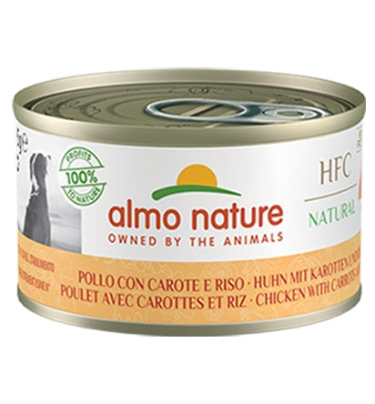 Almo Nature – HFC Natural – Alimento umido per cani adulti – Pollo, Carote e Riso (Pacco da 24 lattine x 95g cad)