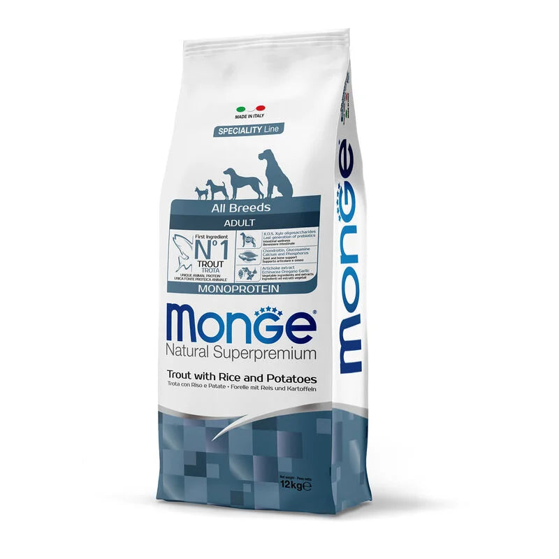 Monge – Natural Superpremium All Breeds Adult Monoprotein – Trota con Riso e Patate – 12 Kg