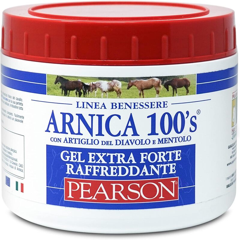 ARNICA 100’S – Arnica per Cavalli – Gel Extraforte Raffreddante Pearson- Crema Arnica Gel Forte con Artiglio del Diavolo e Mentolo. Pomata Defaticante e Rilassante (500 ml)