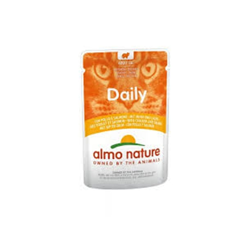 Almo nature Daily – Cibo Umido Completo per Gatti Adulti – Con Pollo E Salmone. 30 Bustine da 70G. – 2500 g