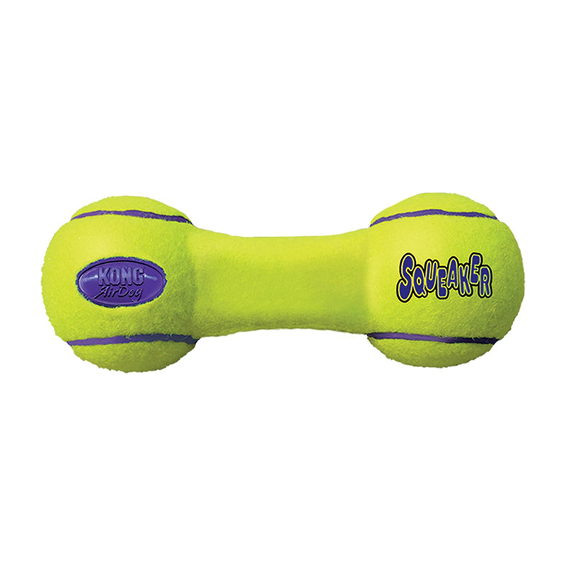 KONG – AirDog Squeaker Dumbbell – Apportierspiel, Hüpf- und Geräuscheffekte, Tennisballmaterial – für große Hunde