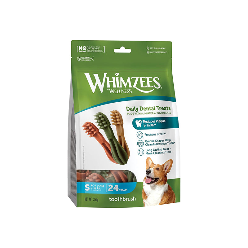 Whimzees – Zahnpflege-Leckerlis für Hunde – Langanhaltende Kausnacks – Zahnbürstenform – Größe S – 24 Stück