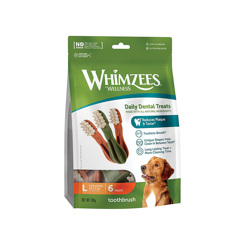 Whimzees – Snack Dentali Per Cani – Mastica a lunga durata – Forma di Spazzolino – Taglia L – 6 Pezzi
