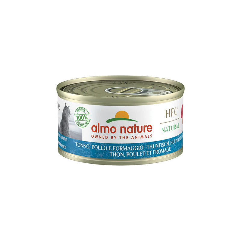 Almo Nature – HFC Natural – Alimento umido per gattini da 2 a 12 mesi (24 lattine da 70g) – Gusto Tonno,Pollo e Formaggio
