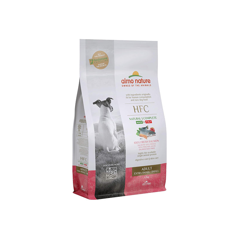 Almo Nature – Hfc – Mangime Secco – Completo e Bilanciato – Con 100 per cento di Salmone Fresco – Sacco da 1.2 Kg