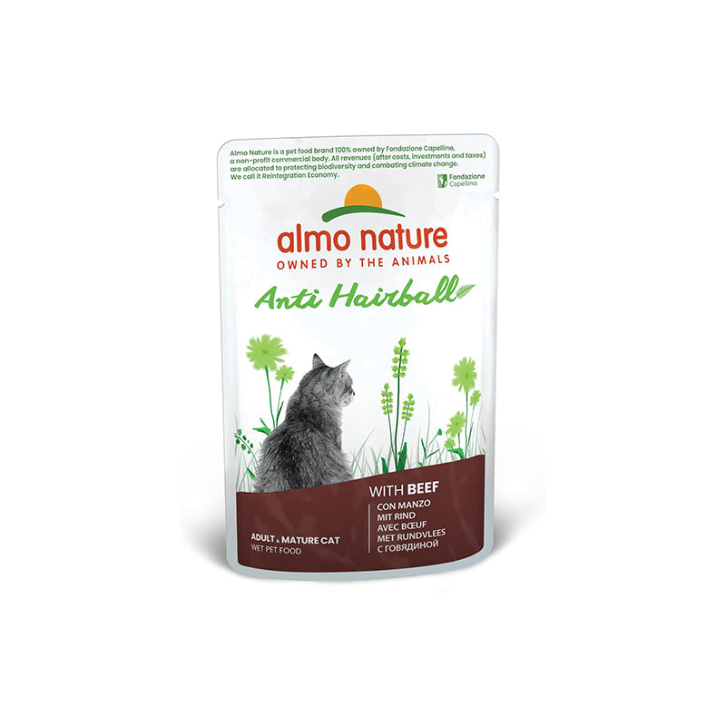Almo Nature – Holistic Hairball – Alimento Umido per Gatti Adulti con Manzo – (30 bustine da 70g)