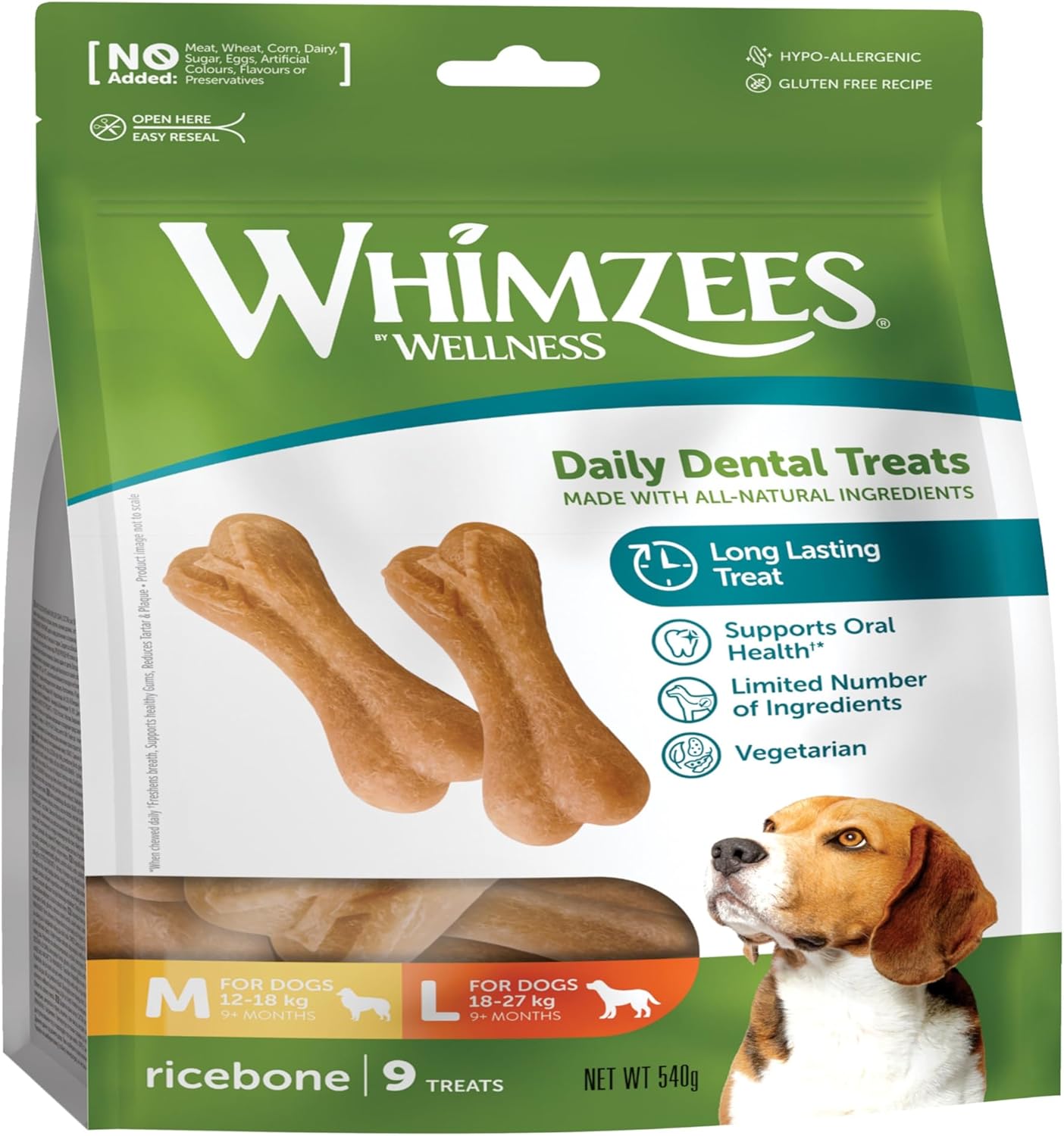 WHIMZEES Natural Dental Dog Mastica a lunga durata, osso di riso, 9 pezzi