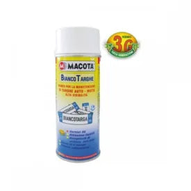 Macota – Vernice Bianco Targhe Smalto Spray – Manutenzione e rinnova Targa Auto, Moto, Camper ecc – Alta Visibilità – 400 Ml