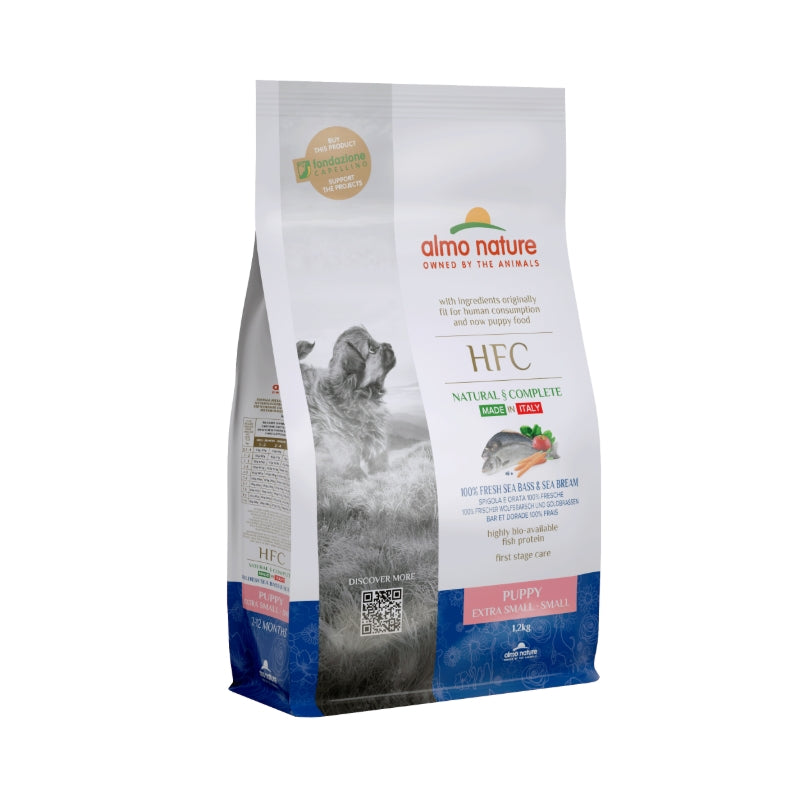 Almo Nature – Hfc – Mangime Secco – Completo e Bilanciato – Con 100 per cento di Spigola e Orata Fresche – Sacco da 1.2 Kg