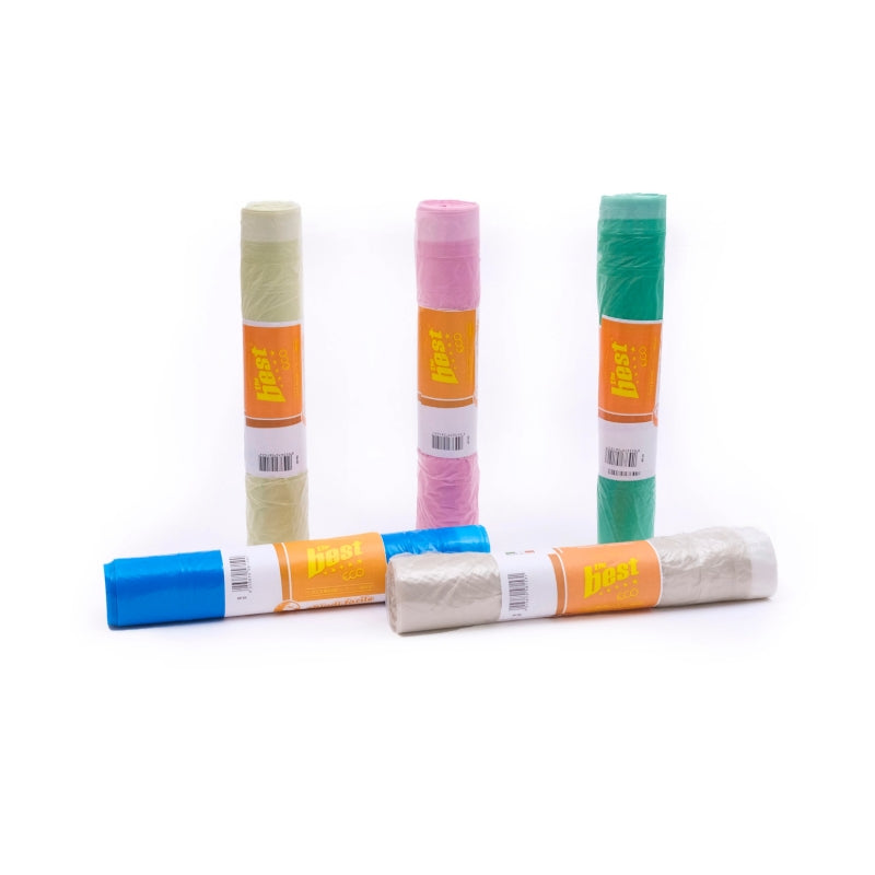 Rocard® | 32 Liter Müllbeutel mit Griffen, 120er-Pack, Müllbeutel für die Mülltrennung im Außen- und Innenbereich, 50x60 cm große, durchstichsichere Müllbeutel | 6 Rollen à 20 Stück.