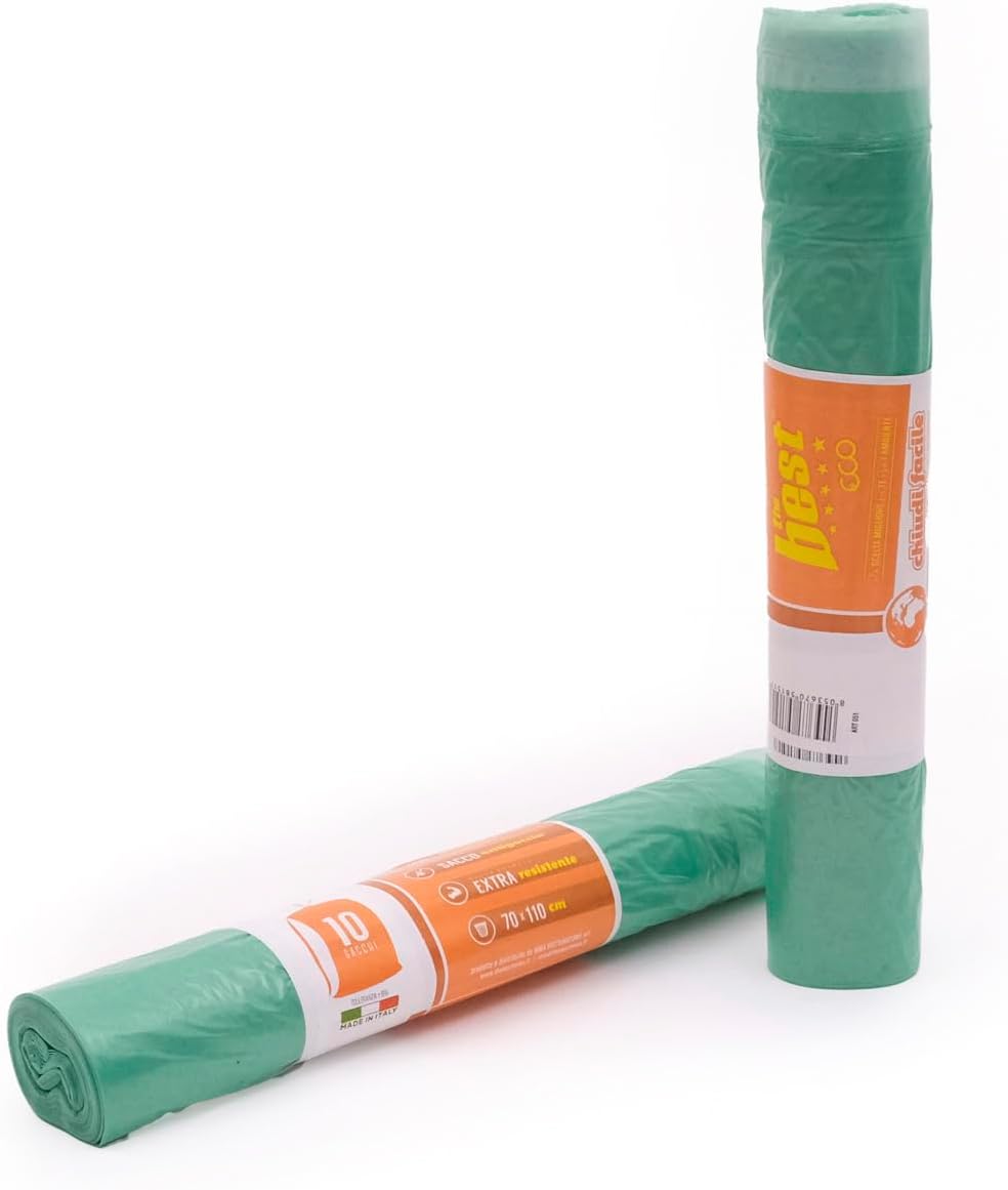 Rocard® | Sacchetti Spazzatura 110L con Maniglie, 100 Pz, Sacchi Spazzatura per Raccolta Differenziata Esterno e Interno, Sacchi Spazzatura 70×110 cm Antiforo – Buste Spazzatura 10 Rotoli