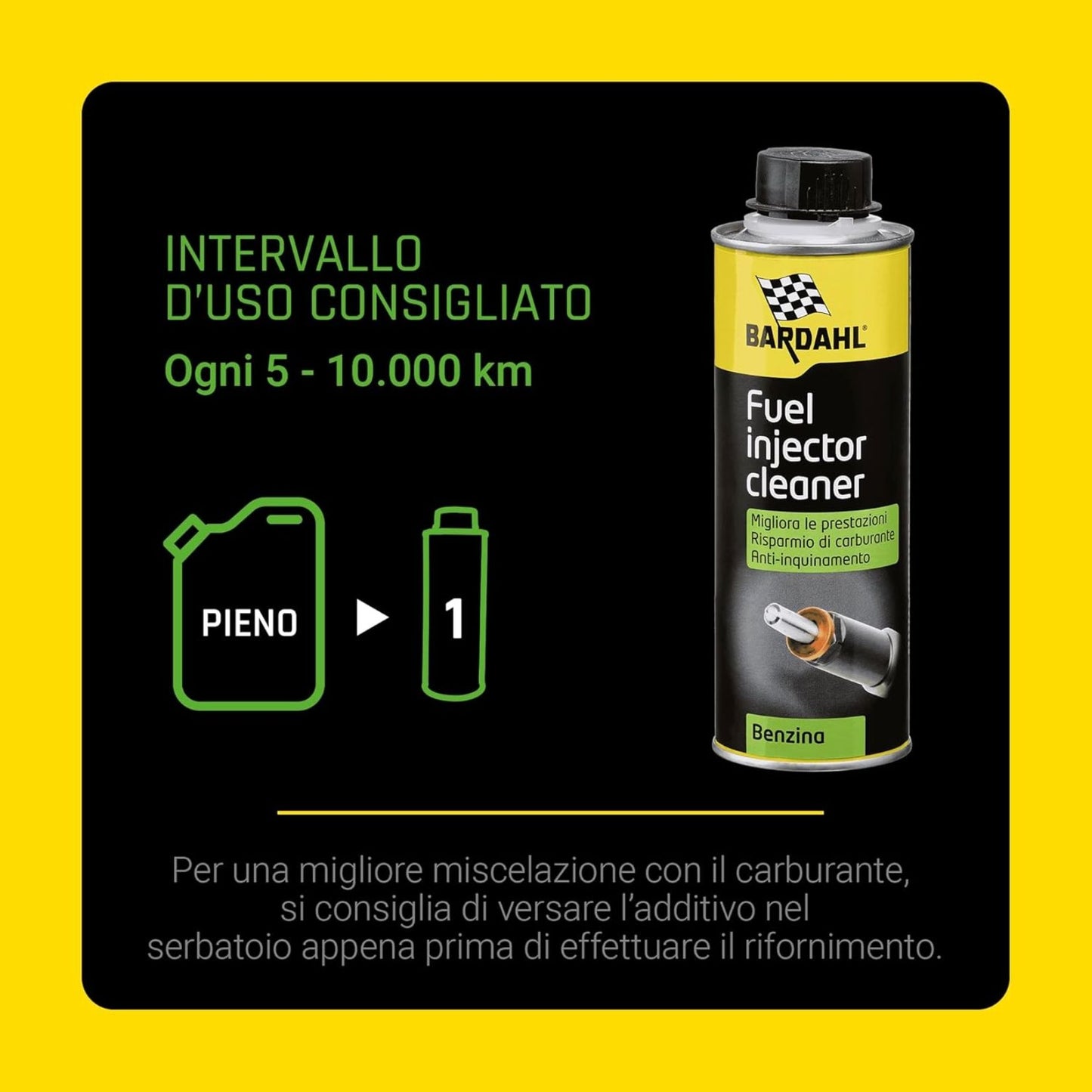 Bardahl Fuel Injector Cleaner – Additivo Benzina per Pulizia Iniettori, Migliora Prestazioni e Riduce i Consumi
