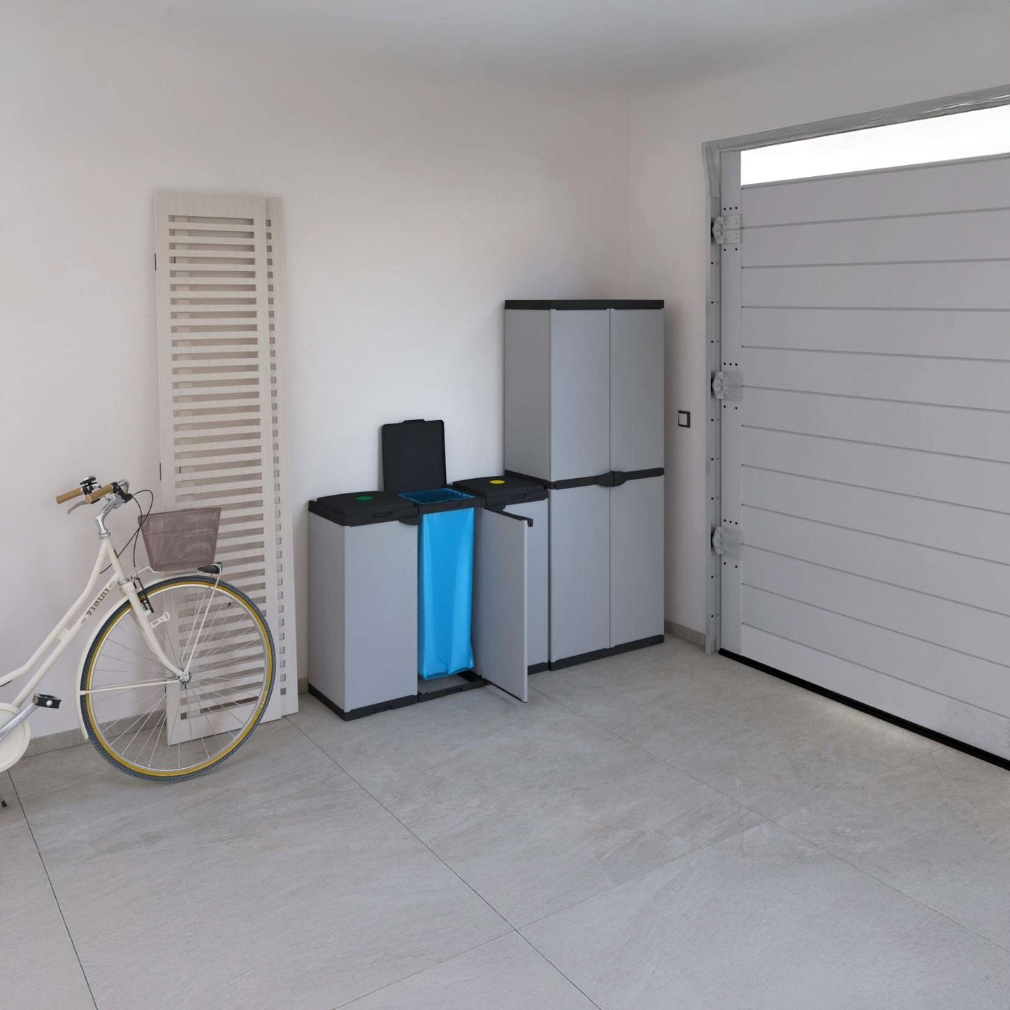 Adventa Tris Abfallsackhalter – 102x38x87 cm – 3 Fächer, Modulares System, für 80–110L Säcke, Innen-/Außenbereich