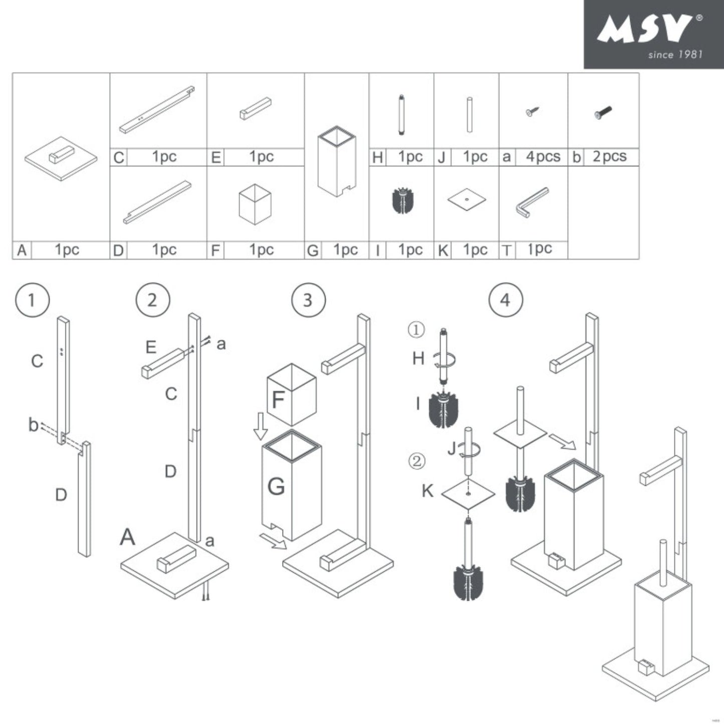 MSV – Toilettensitz aus Edelstahl mit Bürste, Toilettenpapierspender und herausnehmbarem Behälter