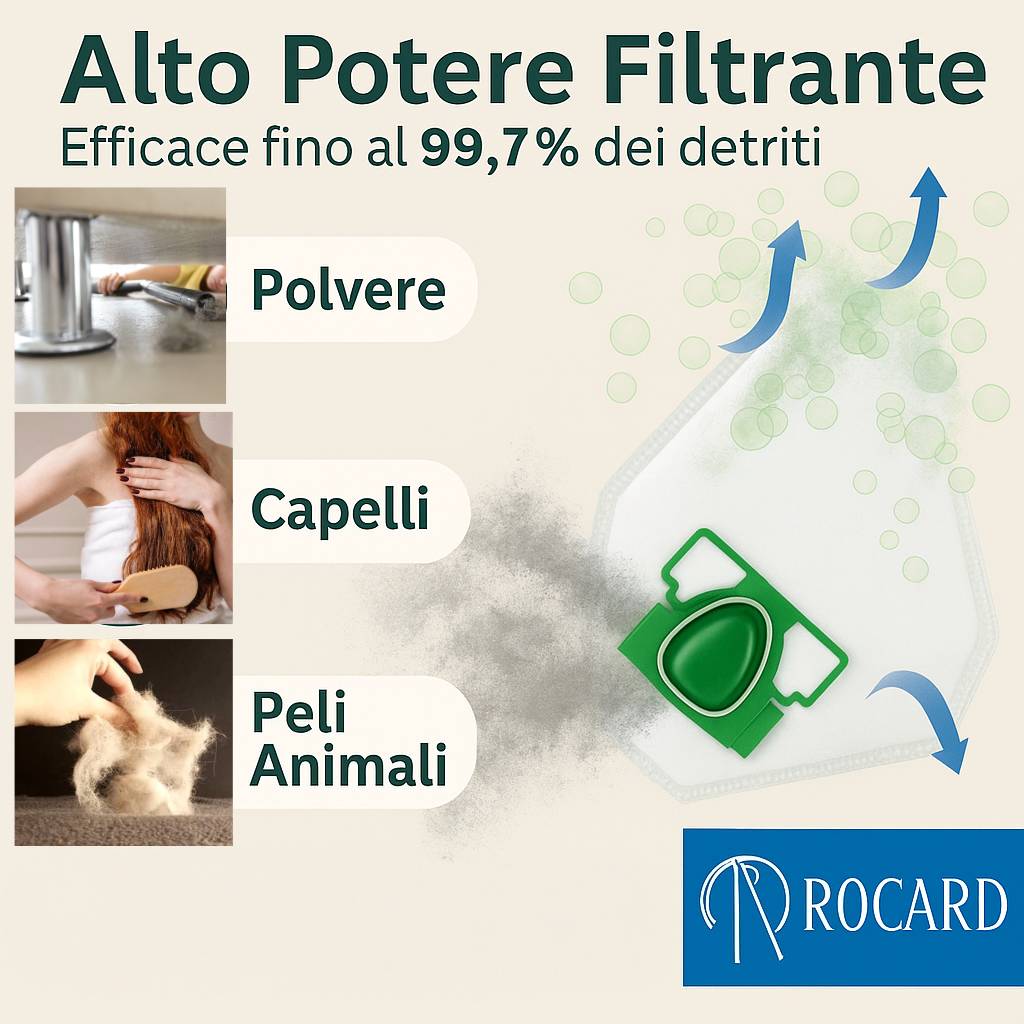 Sacchetti Compatibili per Folletto VK135/136, 6 Pezzi, 5 Strati in Microfibra, Alta Filtrazione, Trattiene le Micropolveri