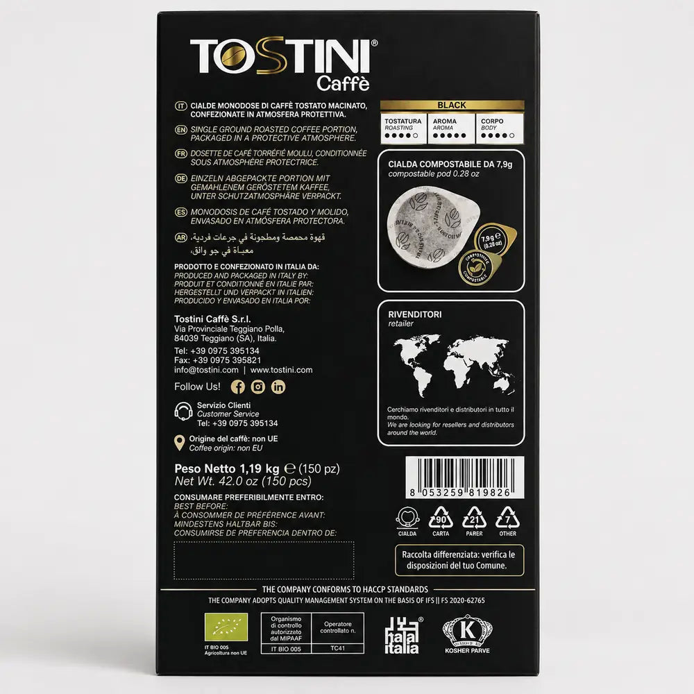 Caffè Tostini - Cialde Carta ESE 44 mm - Miscela Black - 150 Cialde