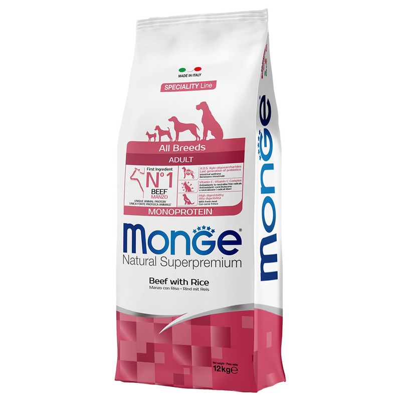 Monge – Natural Superpremium All Breeds Adult Monoprotein – Manzo con Riso – 12 Kg