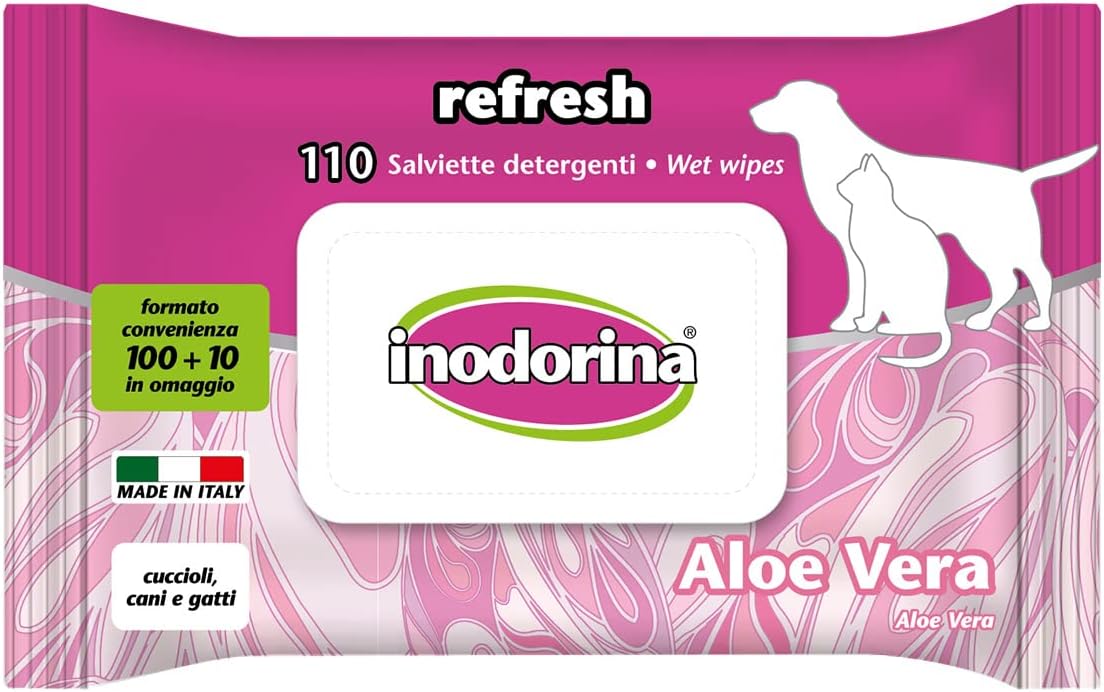 Inodorina – Refresh Wipes – Toilettendesinfektionsmittel für Hunde und Katzen – Aloe Vera Duft – 110 Stück
