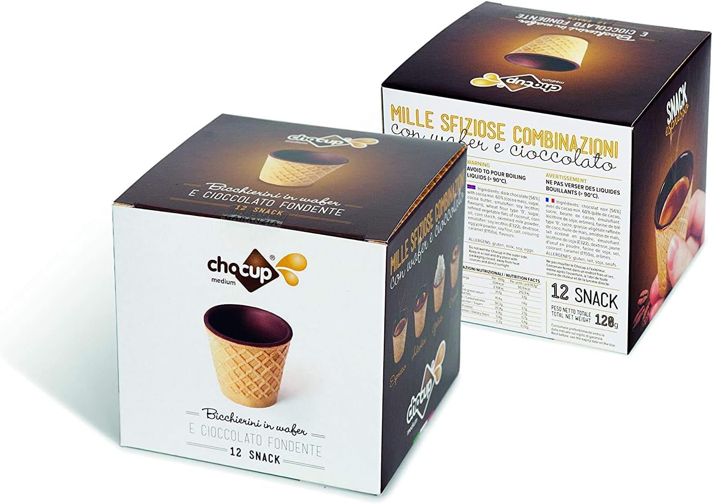 Chocup - Bicchierini wafer e cioccolato fondente - Da 60 Ml - Confezione da 20 Snack
