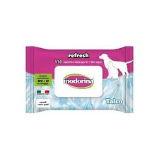Inodorina – Refresh Wipes – Toilettendesinfektionsmittel für Hunde und Katzen – Talkumpuderduft – 110 Stück