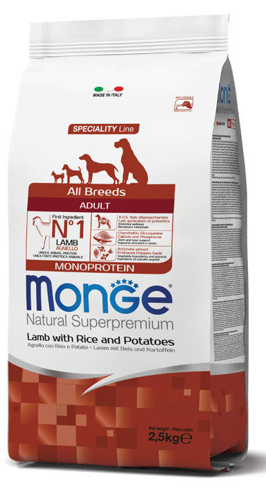 Monge – Natural Superpremium All Breeds Adult Monoprotein – Agnello con Riso e Patate