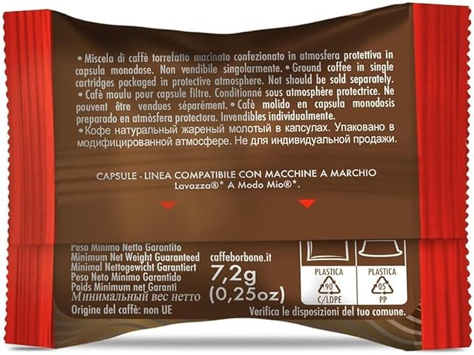 Caffè Borbone Don Carlo Rossa – Eine mit Modo Mio kompatible Mischung – Starke und energiegeladene Mischung – Schachtel mit 50 Kapseln 
