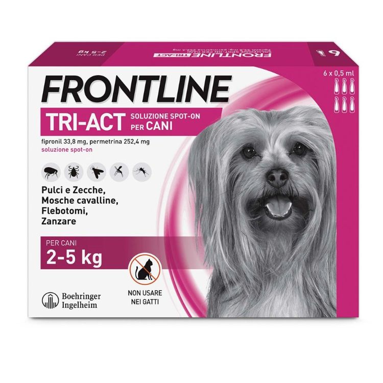 FRONTLINE TRI-ACT Cani 2-5 Kg – 3 Pipette – Antiparassitario BOEHRINGER – Protezione contro Pulci, Zecche e Pappataci