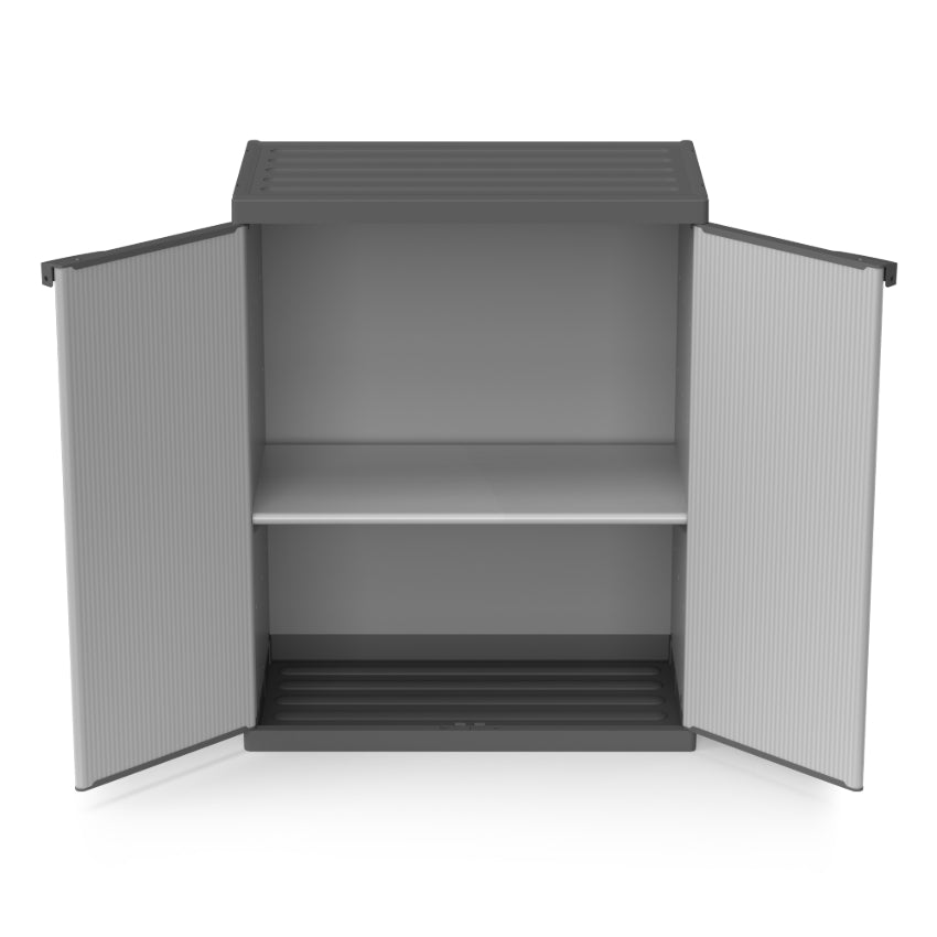 Mongardi – Niedriger Kleiderschrank aus Harz mit Regalen und 2 Türen (innen/außen) – 68 x 40 x 85 