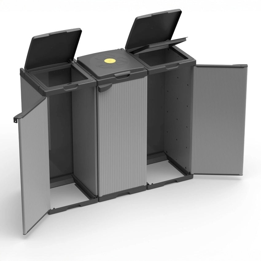 Adventa Tris Abfallsackhalter – 102x38x87 cm – 3 Fächer, Modulares System, für 80–110L Säcke, Innen-/Außenbereich 