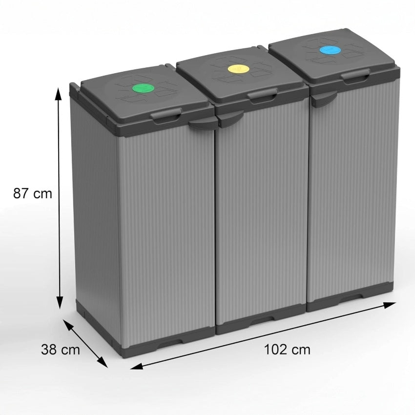 Adventa Tris Abfallsackhalter – 102x38x87 cm – 3 Fächer, Modulares System, für 80–110L Säcke, Innen-/Außenbereich 