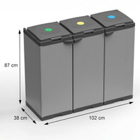 Adventa Tris Abfallsackhalter – 102x38x87 cm – 3 Fächer, Modulares System, für 80–110L Säcke, Innen-/Außenbereich 