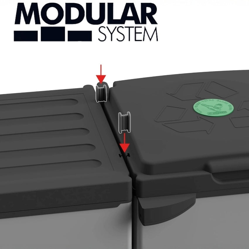 Adventa Tris Abfallsackhalter – 102x38x87 cm – 3 Fächer, Modulares System, für 80–110L Säcke, Innen-/Außenbereich 