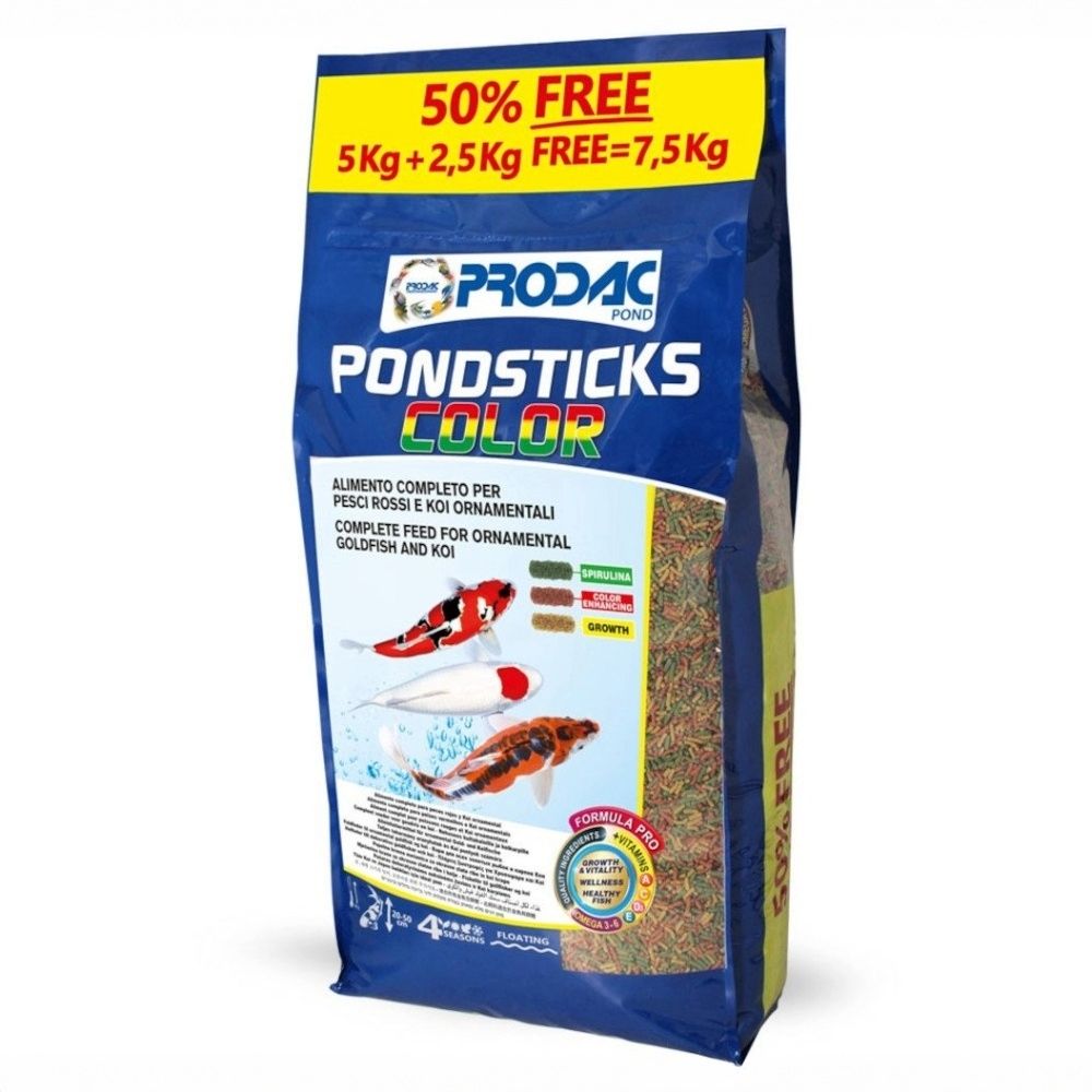 Prodac – Färbendes Futter für Koi und Goldfische im Teich – Pond Color Stick 7,5 kg (5 kg + 2,5 kg gratis) 