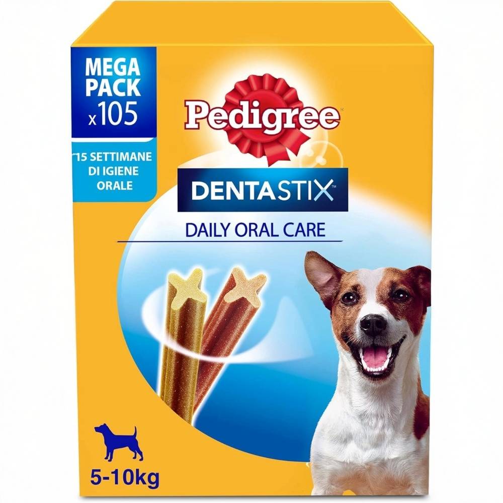 Pedigree – Dentastix für kleine Hunde (5–10 kg) – 105 Snacks für die Mundhygiene in 15 Packungen mit je 7 Stück 