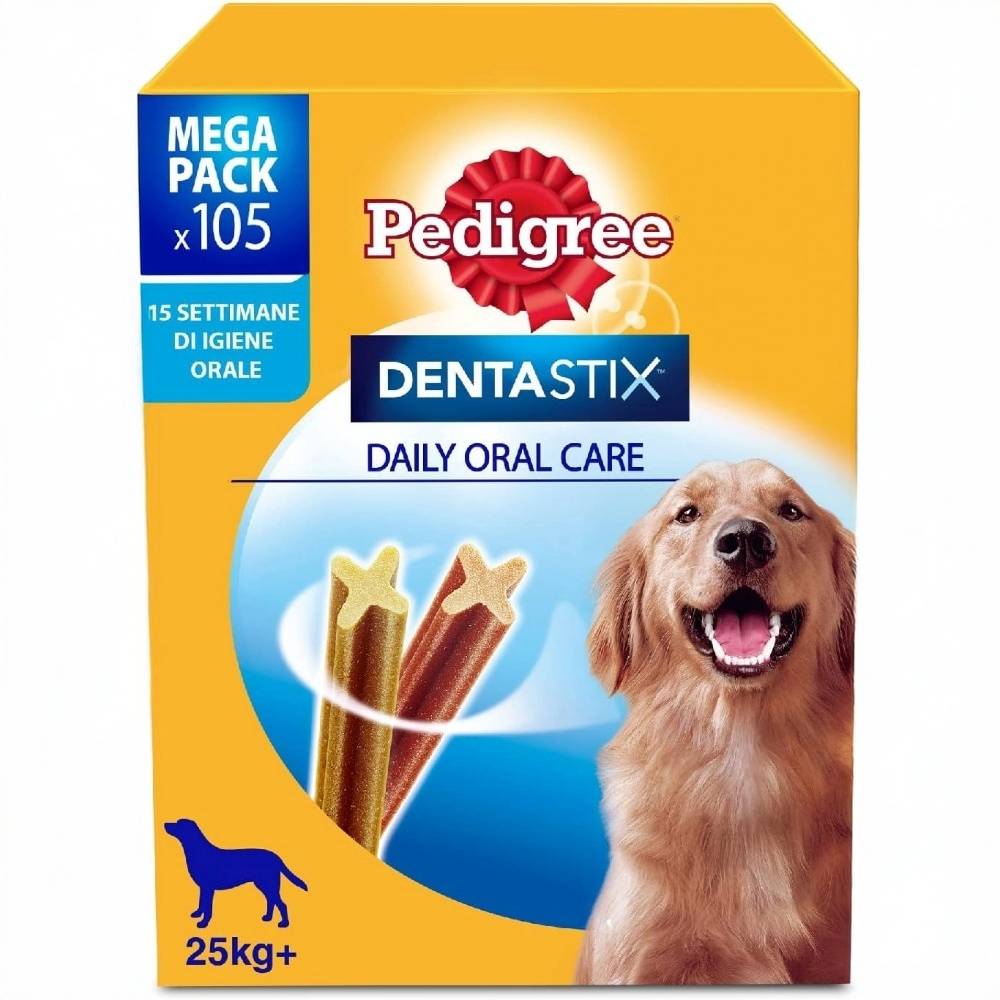 Pedigree – Dentastix für große Hunde (+25 kg) – 105 Mundhygiene-Snacks in 15 Packungen mit je 7 Stück 