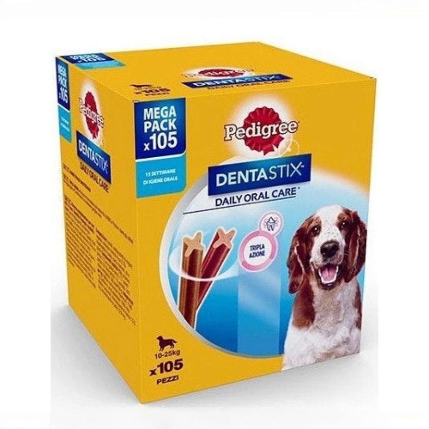 Pedigree – Dentastix für mittelgroße Hunde (10-25 kg) – 105 Mundhygiene-Snacks in 15 Packungen mit je 7 Stück 