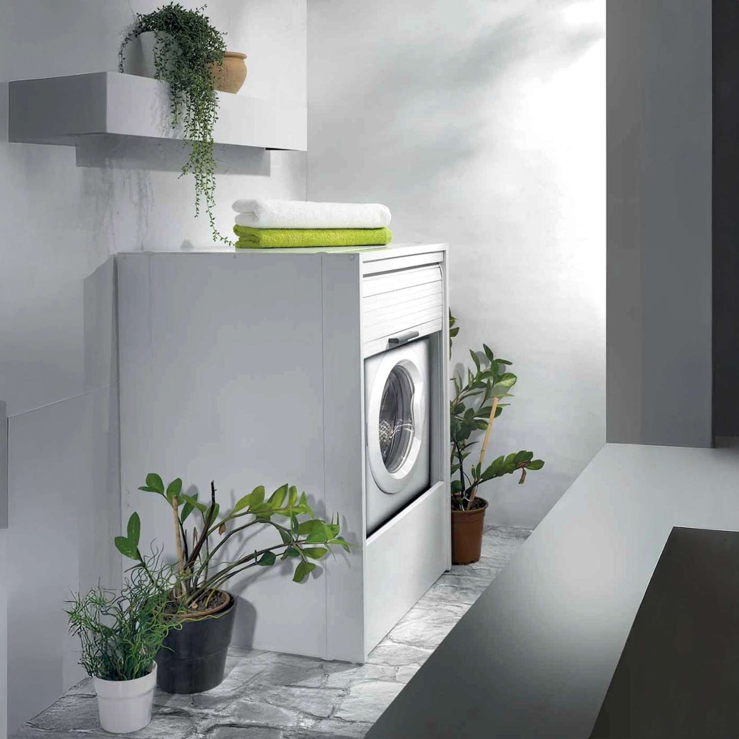 Garofalo – Rollbarer Waschmaschinenschrank aus Kunstharz – L67xT59xH91cm 