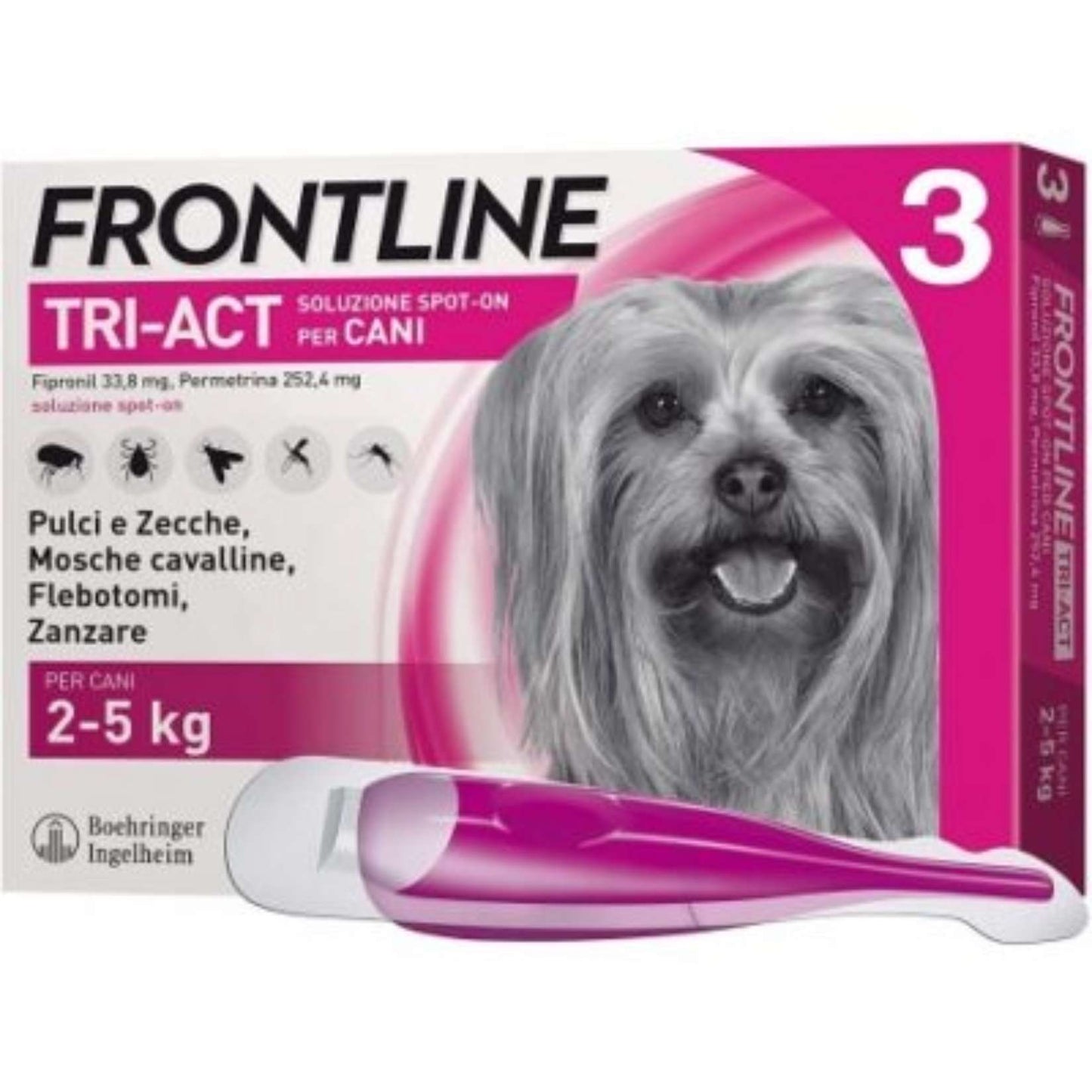 FRONTLINE TRI-ACT Cani 2-5 Kg – 3 Pipette – Antiparassitario BOEHRINGER – Protezione contro Pulci, Zecche e Pappataci