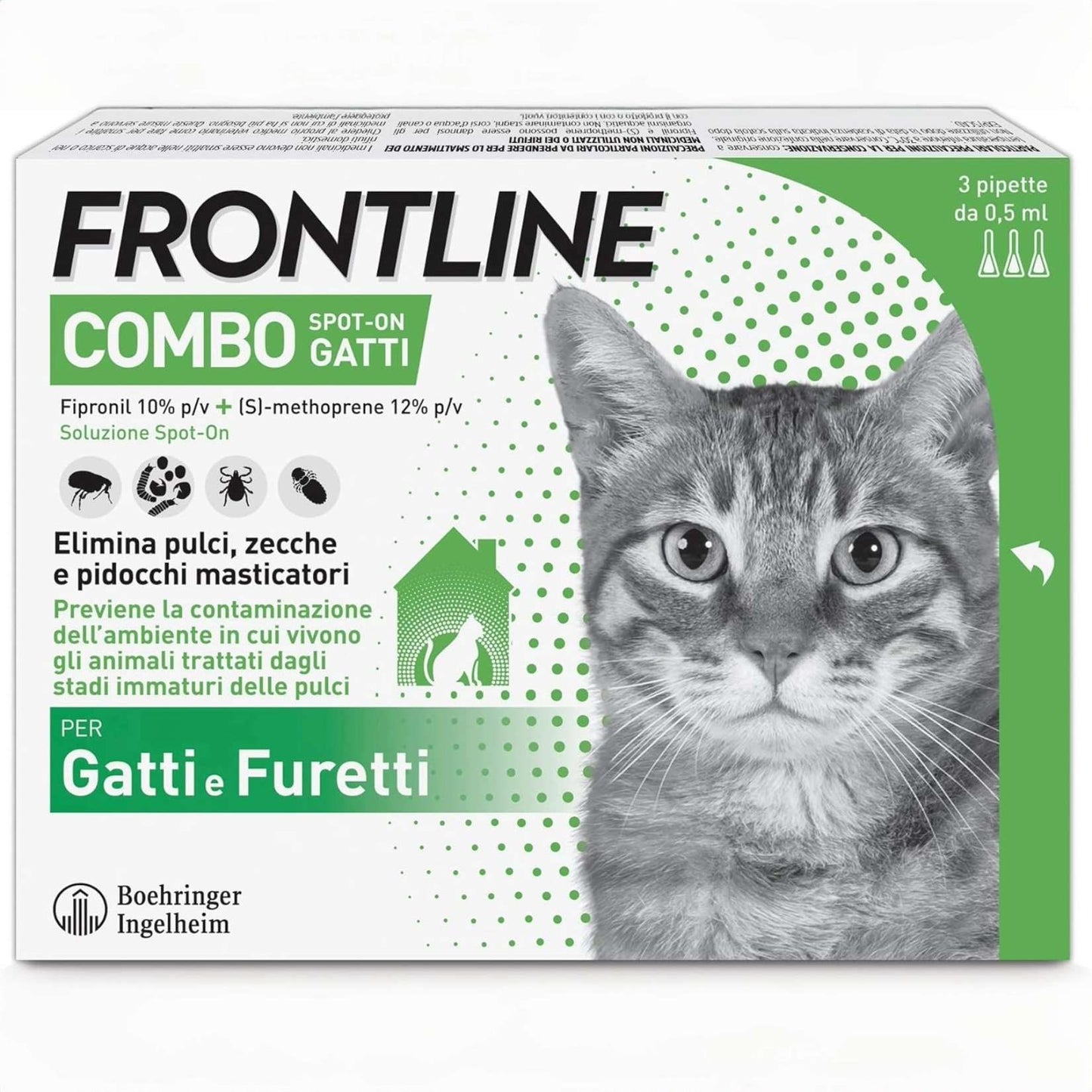 FRONTLINE | Combo Gatti e Furetti | Antiparassitario 3 Pipette da 0,5 ml contro Pulci, Zecche, Uova e Larve