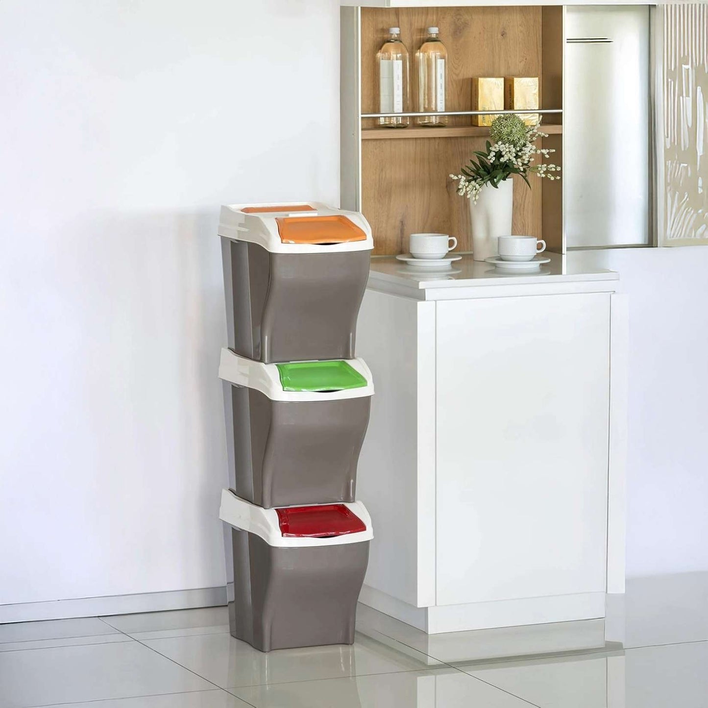 Bama – Stapelbare Tris-Abfalleimer – Mehrfarbig – Maße 30x40x37,5h – Fassungsvermögen 27 Liter 