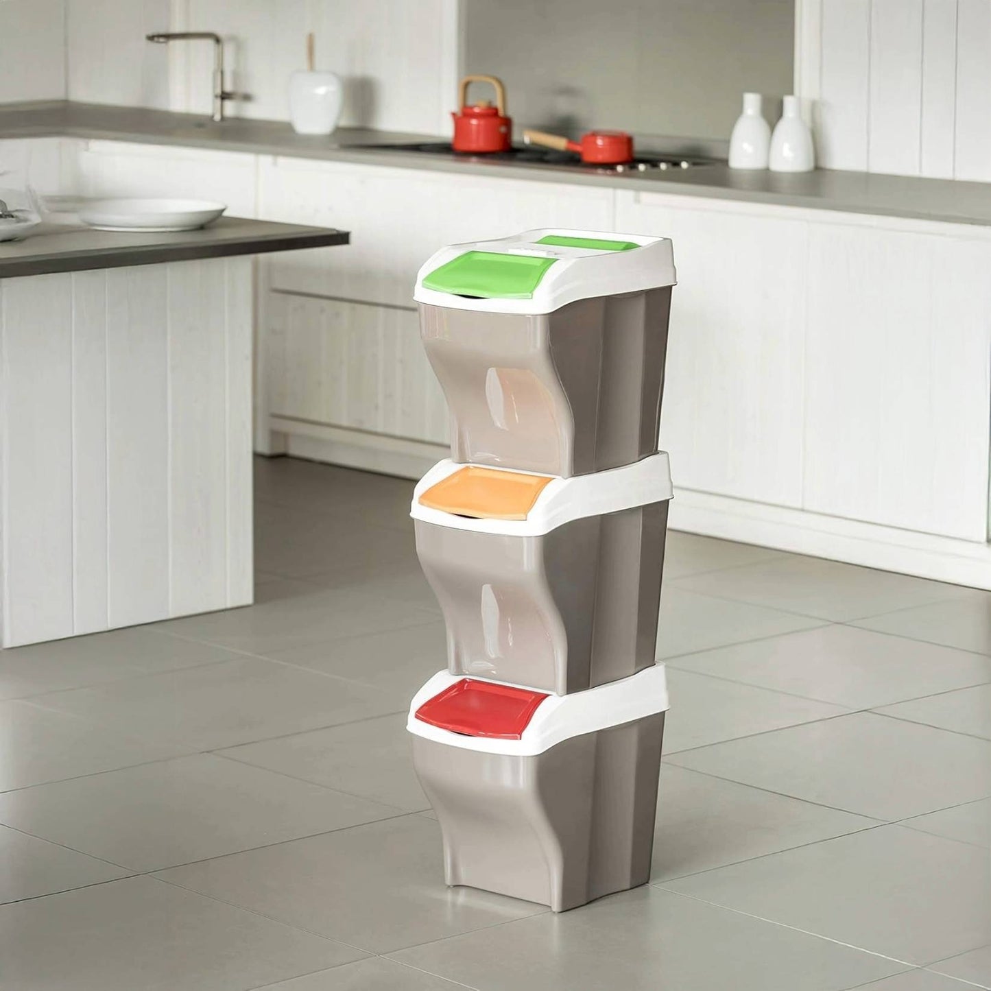 Bama – Stapelbare Tris-Abfalleimer – Mehrfarbig – Maße 30x40x37,5h – Fassungsvermögen 27 Liter 