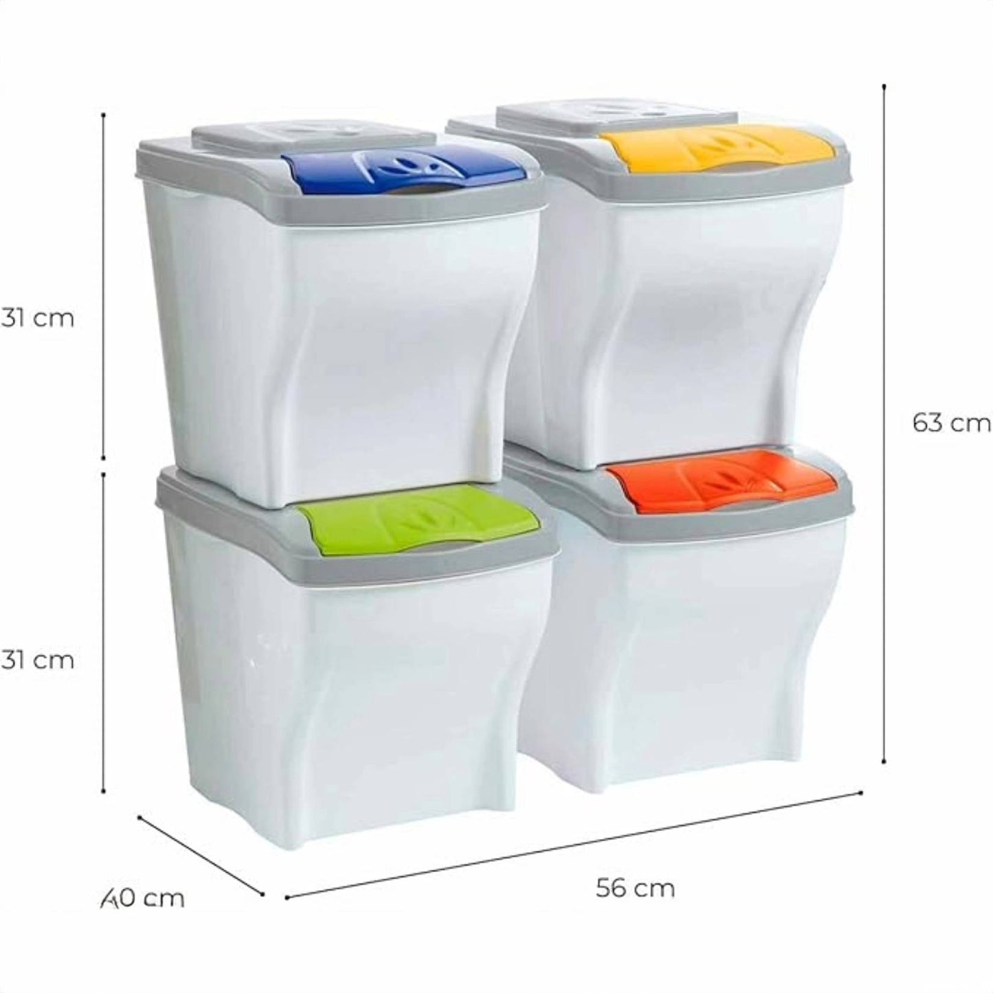 Bama – Poker Bin – 4 Mülltrennbehälter – Mehrfarbig – Maße: 28x40x31h – Fassungsvermögen: 80 Liter 