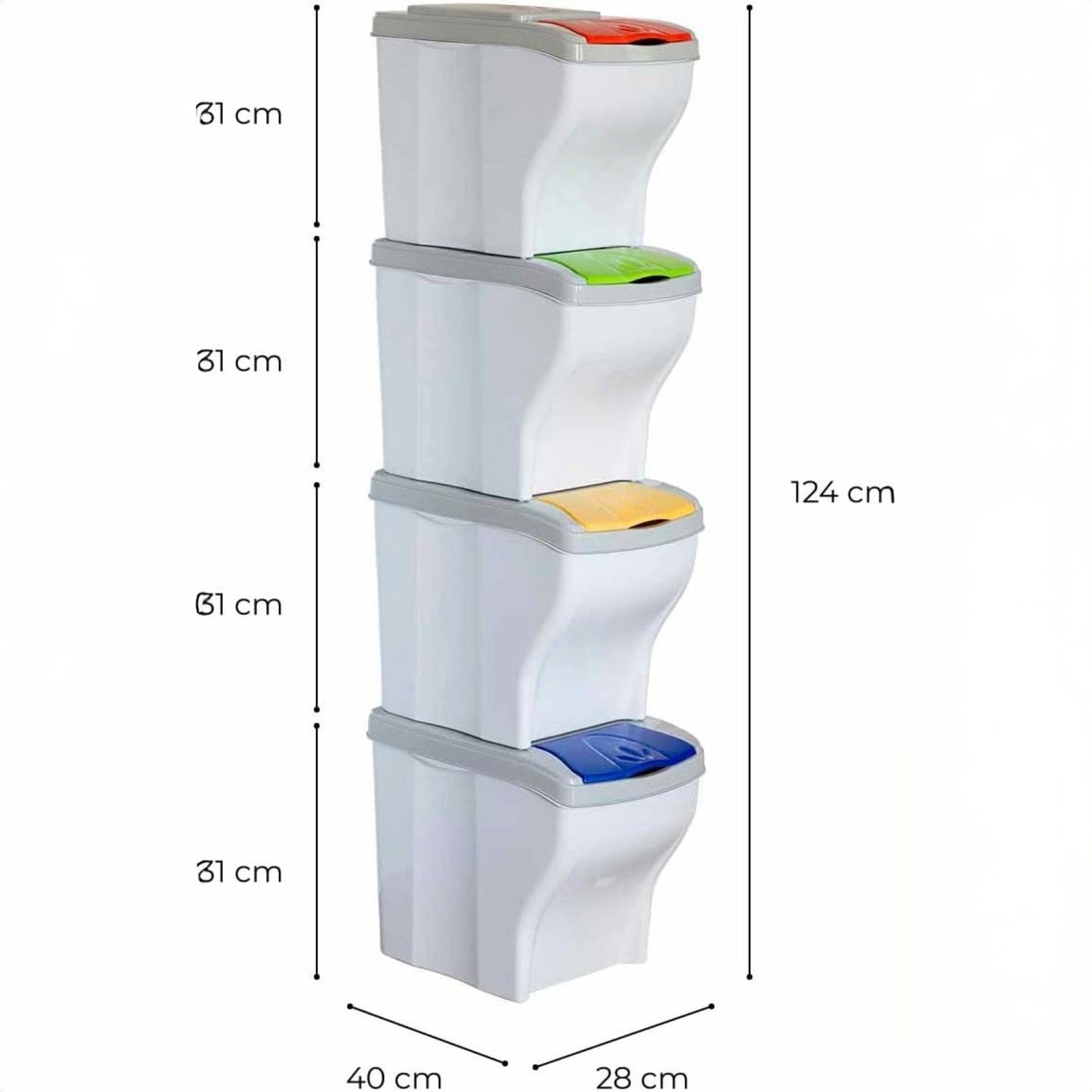 Bama – Poker Bin – 4 Mülltrennbehälter – Mehrfarbig – Maße: 28x40x31h – Fassungsvermögen: 80 Liter 