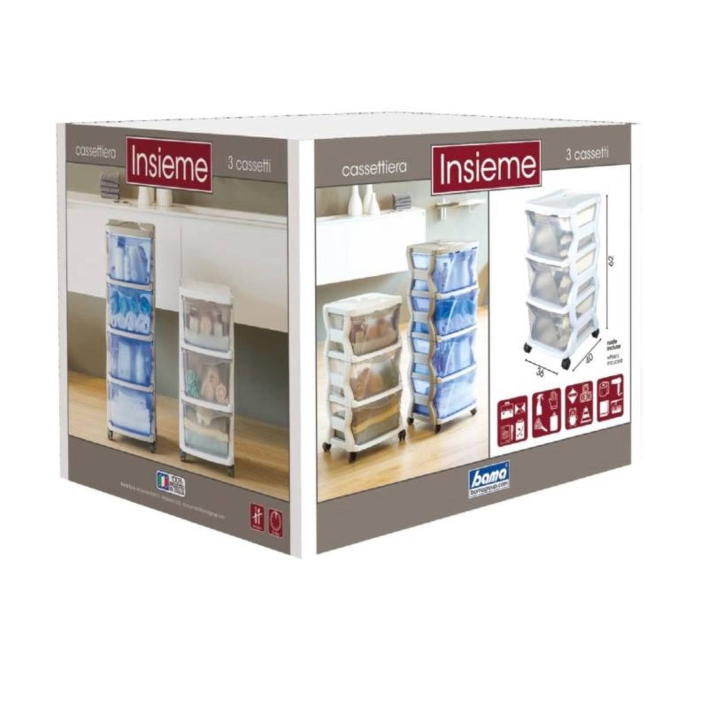 Bama – Stapelbare Kommode – 3 Schubladen – Silberfarben 