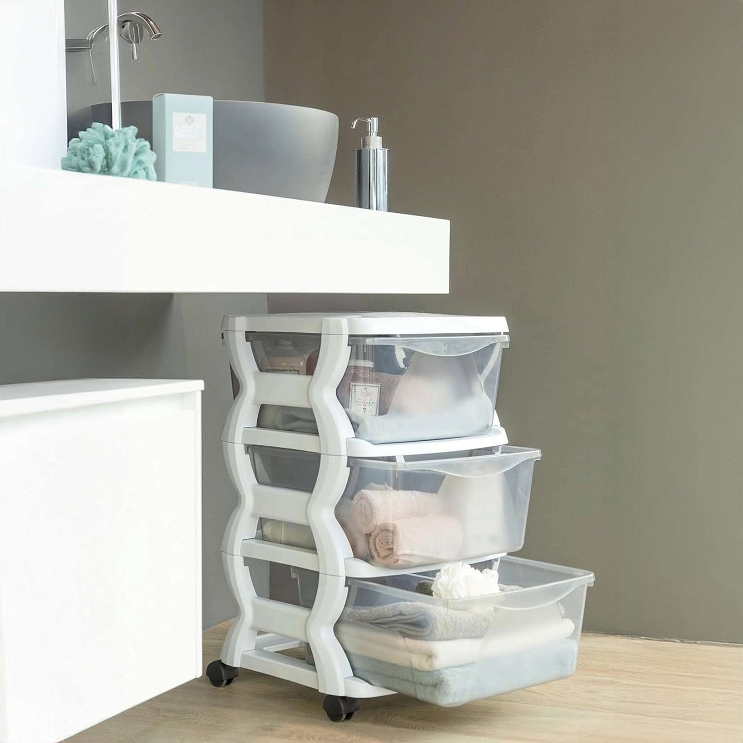 Bama – Cassettiera Impilabile – 3 Cassetti – Colore Bianco