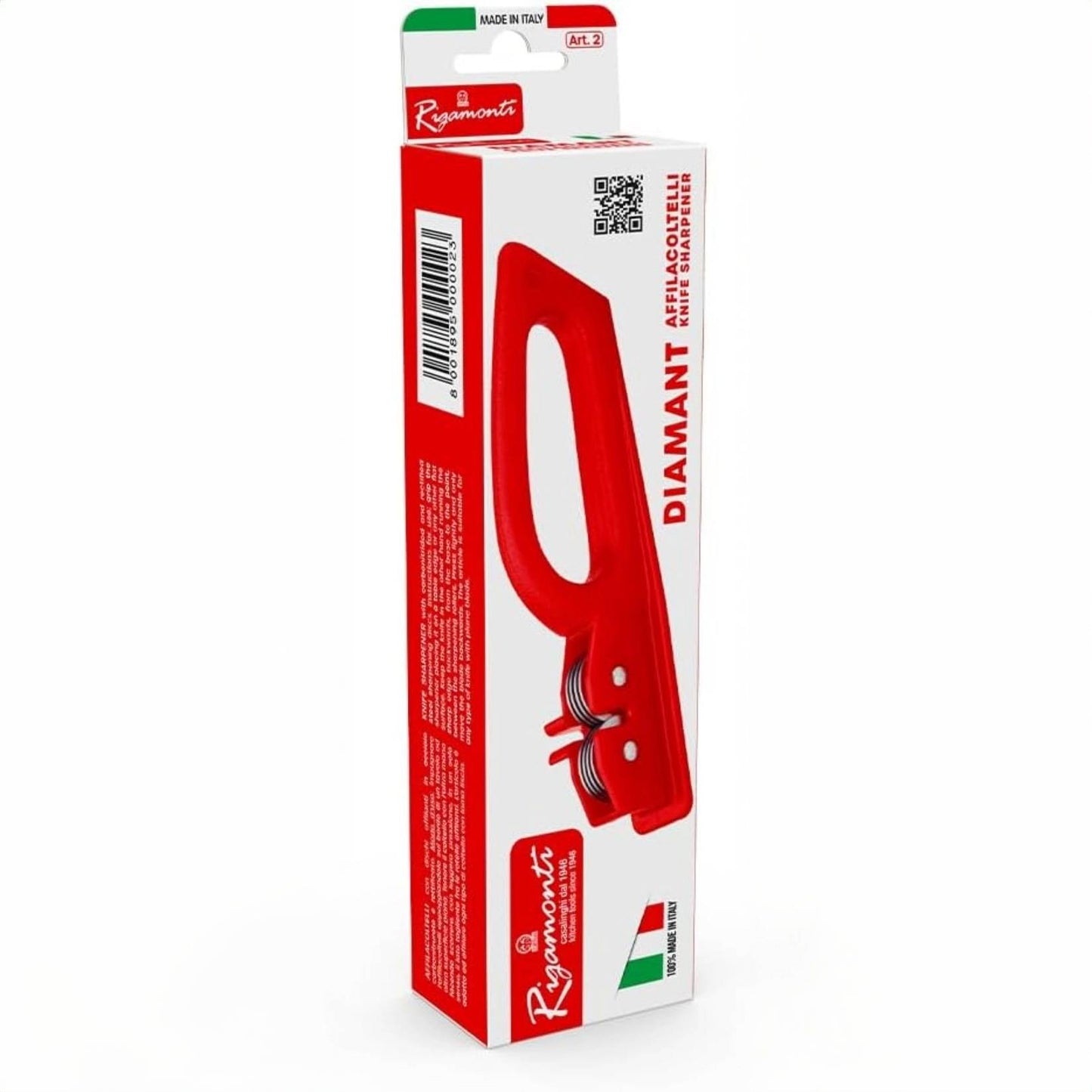 Rigamonti Diamant Manueller Messerschärfer – Kompakter Polypropylen-Schärfer für Küchenmesser