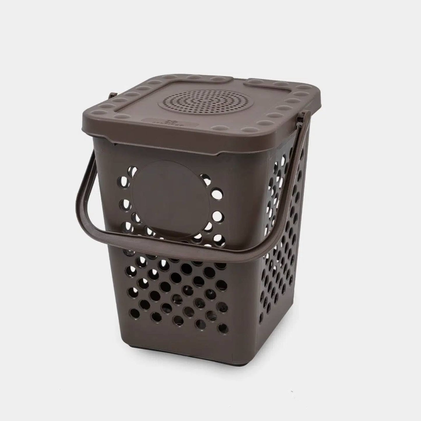 Ecoplast Perforierter Abfalleimer für die getrennte Abfallsammlung – Öffnung in Buchform, 80 % recycelter Kunststoff, braun, langlebig für drinnen und draußen