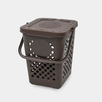 Ecoplast Perforierter Abfalleimer für die getrennte Abfallsammlung – Öffnung in Buchform, 80 % recycelter Kunststoff, braun, langlebig für drinnen und draußen