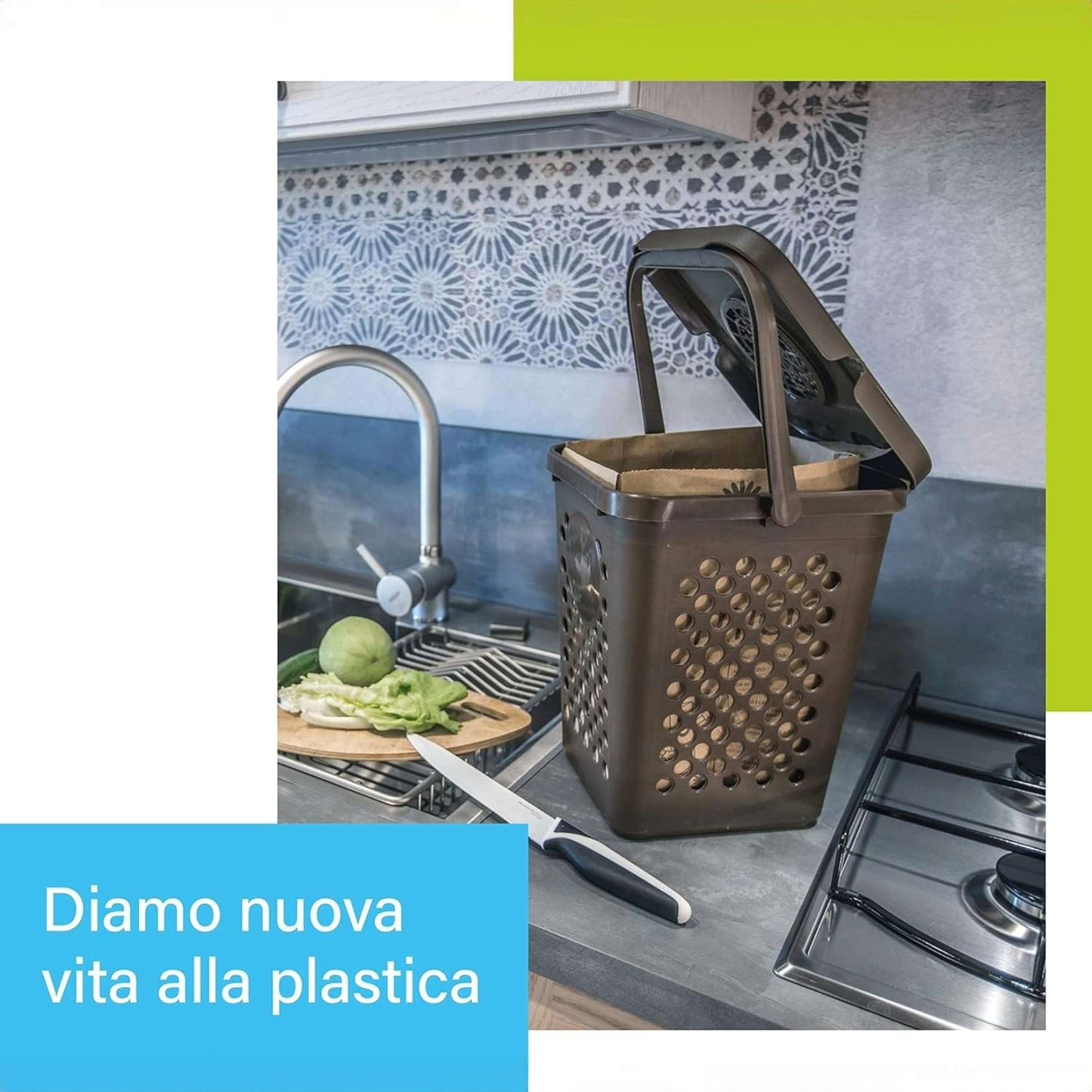 Ecoplast Perforierter Abfalleimer für die getrennte Abfallsammlung – Öffnung in Buchform, 80 % recycelter Kunststoff, braun, langlebig für drinnen und draußen
